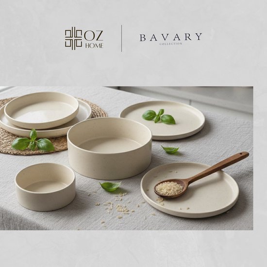 OZ Home Bavary Serviesset 25-delig - Beige Steengoed Keramiek - 6 Persoons - Vaatwasser&Magnetronbestendig - Luxe Granietlook
