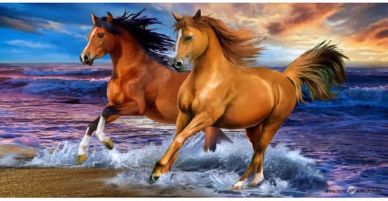 Paarden strandlaken rennend op het strand 70 x 140 cm van Merkloos