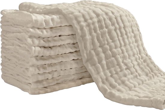 Pack of 10 Burp Cloths 27 x 50 cm - 6 Layers Absorbent Washcloths - 100% Cotton - Baby Diapers for Bean Paste hydrofiele washandjes
