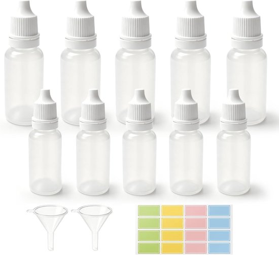 Pack of 10 Dropper Bottles, Small Plastic Dropper Bottles with 2 Funnels and 1 Sticker, 10ml/5ml Squeeze Bottles for - ShopVlot