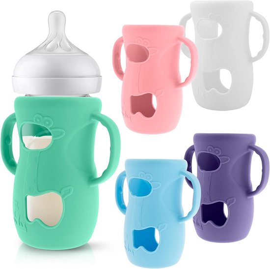 Pack of 5 Silicone Flesbeugels voor Avent Natural Glazen Flessen, BPA-vrij, Compatibel met Baby Flessen, Gemakkelijk Vasthouden, Veilig en Duurzaam, Set van 5 in Verschillende Kleuren