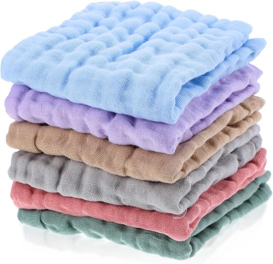 Pack van 6 Muslin Square Baby Washcloths - 25 x 25 cm - Organisch Katoen - Zachte Baby Wasdoeken - Burp Cloths - Baby Handdoeken - Zacht voor Pasgeborenen Jongens en Meisjes