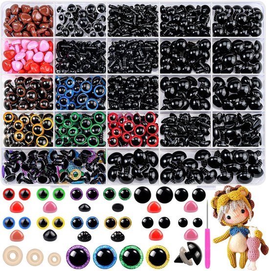 Pak Van 1100 Ogen En Neuzen Voor Gehaakte Dieren, Amigurumi-ogen Om Te Haken, Kleurrijke Gehaakte Poppenogen Met Ringen Voor Pluchen Speelgoed, Gehaakt Speelgoed, Pluchen Poppen En Teddyberen