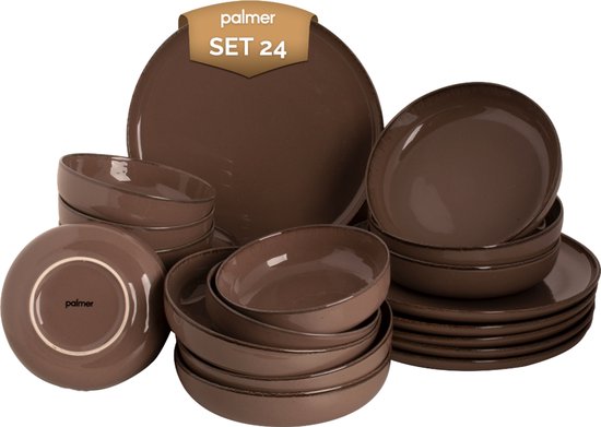 Palmer - Serviesset - Antigo - 6 persoons - Bruin - Porselein - Bordenset - 24-delig