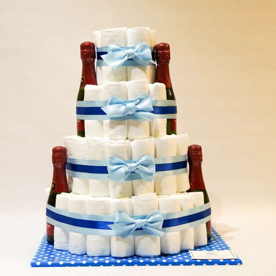 Pampertaart - luiertaart - jongen - 4 laags - blauw - mini cava 98 luiers maat 3 van Pampertaart.