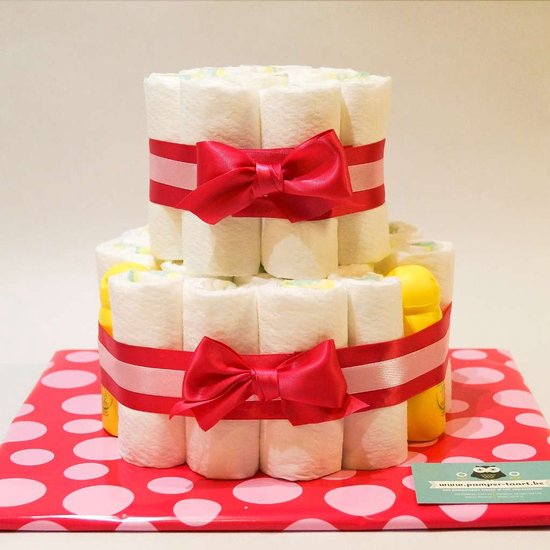 Pampertaart - luiertaart - meisje - 2 laags - roze - mini Zwitsal 27 luiers maat 3 van Pampertaart.