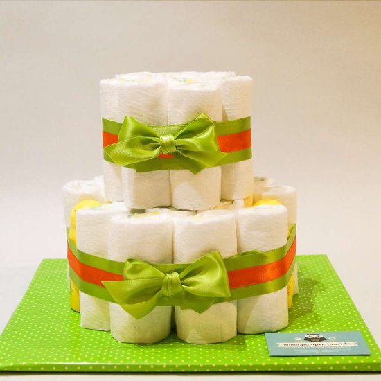 Pampertaart - luiertaart - neutraal - 2 laags - groen - mini Zwitsal 27 luiers maat 3 van Pampertaart.