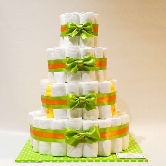 Pampertaart - luiertaart - neutraal - 4 laags - groen - Mini Zwitsal 98 luiers maat 3 van Pampertaart.