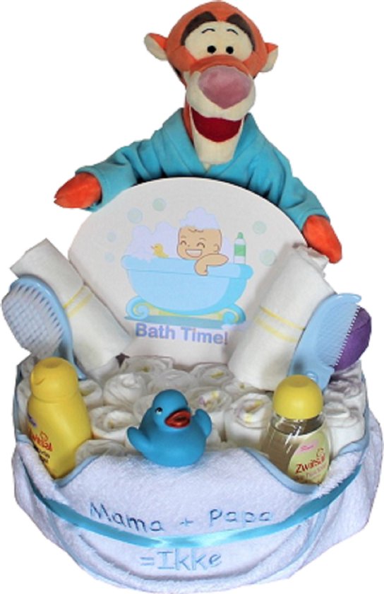 Pampertaart met bad producten & verzorging van Geboortelijst.