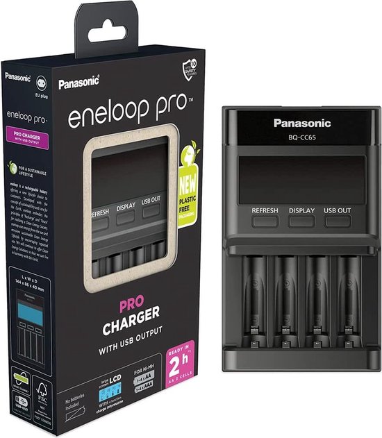 Panasonic Eneloop Pro Snelle Charger Met LCD Display - BQ-CC65E - zwart van Panasonic