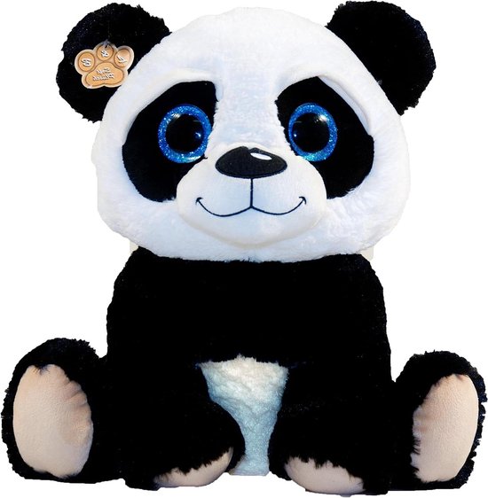 Panda knuffel - Pluche dier - Decoratie kamer - Glinsterende ogen - 30 cm - Blauw