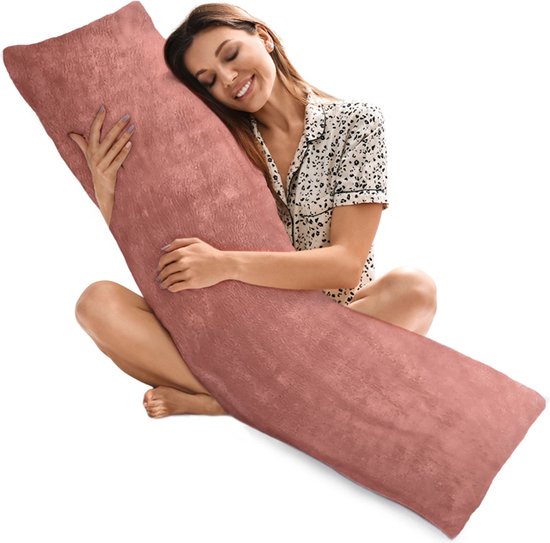 PandaHug Body Pillow – Zwangerschapskussen - Zijslaperkussen & Voedingskussen - Velvet Oud-Roze