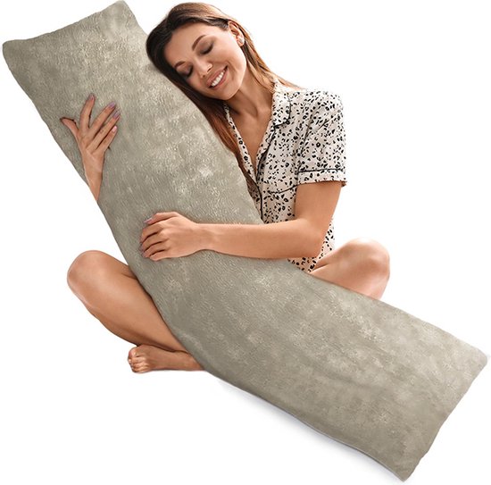 PandaHug Ondersteunend Lichaamskussen Velvet Taupe - Body Pillow - Zwangerschapskussens - Rugklachten - Voedingskussen - Kniekussen - Body Pillow Kussen met afneembare wasbare Hoes van Merkloos