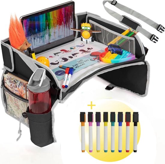 Panilli Reistafel Voor Auto- Stiften cadeau - Reistafel voor Kinderen - Autotafel - Speeltafel Auto - Auto Stoel organizer Kinderen - Zwart van Merkloos