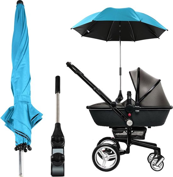 Parasol voor kinderwagen, kinderwagen, parasol, universele parasol, voor kinderwagens, kinderwagens, buggy's, vinylcoating, UV-bescherming, waterdicht, 360 graden draaibare kinderwagen zonnescherm van Merkloos