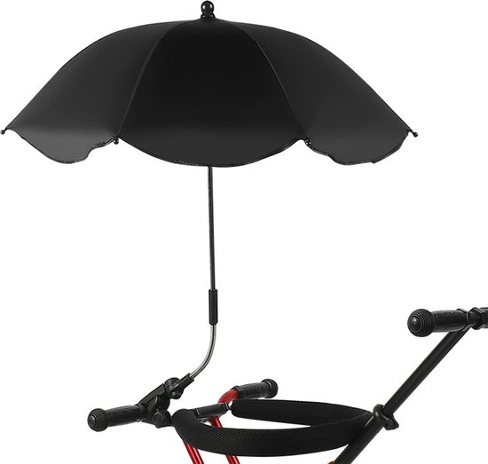 Parasol voor kinderwagen - Zonnescherm voor stoel - Universele verstelbare parasol - Geschikt voor strandstoelen, loungestoelen, kinderwagens, hometrainers, rolstoelen en trolleys - UV-bescherming - Inclusief clip - Zwart