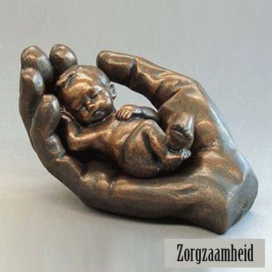 Parastone beeldje baby in hand  - Zorgzaamheid - brons - 6 cm hoog van Parastone