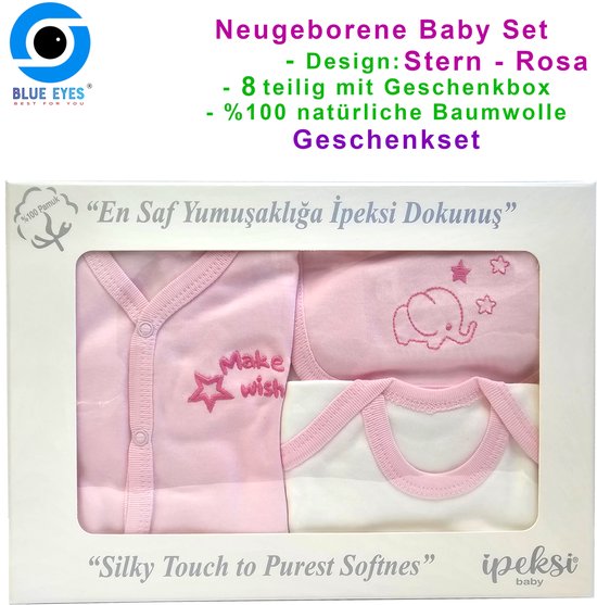 Pasgeboren baby cadeauset 100% natuurlijk katoen eerste uitrusting meisjes kleding cadeauset babyuitrusting voor baby's 0-4 maanden 8-delig (ster roze) van Merkloos