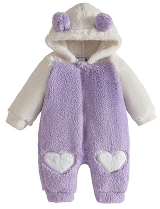 Pasgeboren Baby Meisje Fleece Winter Jumpsuit met Capuchon