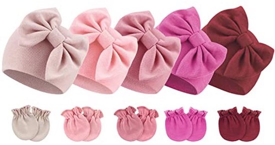 Pasgeboren Baby Muts en Handschoenen Set - Katoen Mutsen voor Meisjes - Voorjaar Zomer Herfst Winter van Merkloos