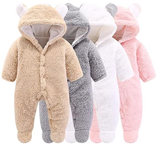 Pasgeboren Baby Sneeuwpak Fleece Romper met Kap voor Winter
