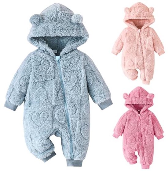 Pasgeboren baby winter sneeuwpak fleece jumpsuit met capuchon van Merkloos
