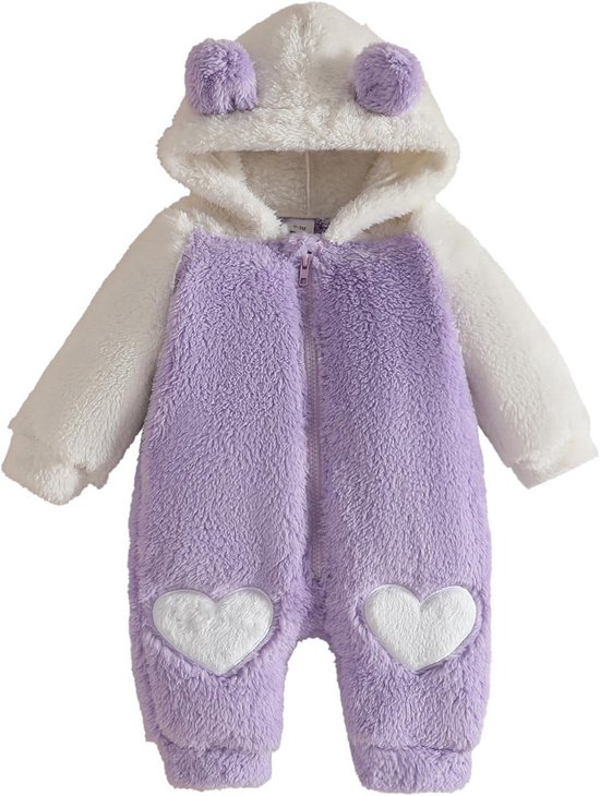 Pasgeboren meisje fleece jumpsuit met capuchon | Winter sneeuwpak | Uit één stuk | 0-3 maanden t/m 12-18 maanden