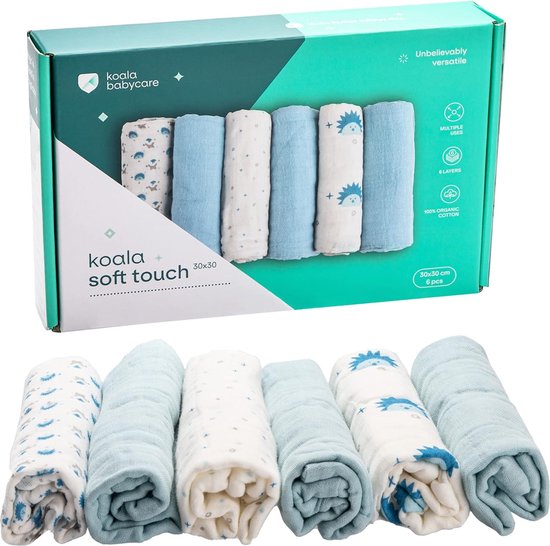 Pasgeboren mousseline 30x30 - Pack van 6 stuks - van katoen - Blauw van Fabs World