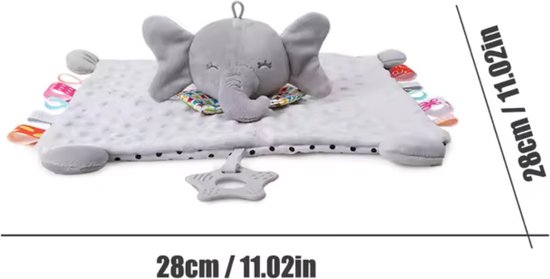 Pasgeboren Pluche Knuffel – Olifant – Baby & Peuter Speelgoed – Met Geluid, Kleurrijke Linten & Bijtring – Ophangbaar aan Kinderwagen of Buggy - D2.5