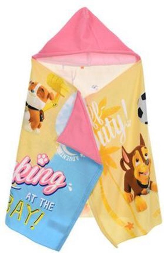 Paw Patrol badponcho badlaken strandlaken met capuchon - 130 x 60 cm - roze/geel - one size van PAW Patrol