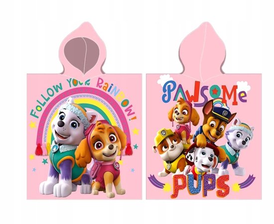 Paw Patrol - Badponcho - Roze - Sneldrogend - Skye en Everest - Poncho handdoek - 50 x 100 cm. van PAW PATROL