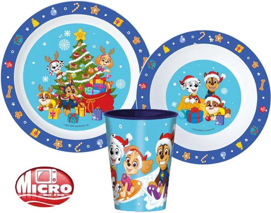 Paw Patrol Kerst – Kinderserviesset 3-delig – Bord, Kom en Beker van Merkloos