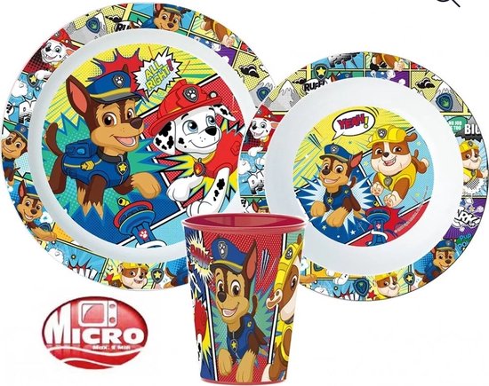 Paw Patrol Ontbijtset - 3-Delig Kinderservies - Comics Design - Bord, Kom & Beker 260ml - BPA-Vrij - Verjaardagscadeau Kind van Merkloos