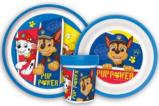 Paw Patrol Pup Power Kinder Servies Set 3-delig - Bord, Kom & Beker - Antislip - BPA-vrij - Magnetronbestendig - Kinder Servies Paw Patrol van Merkloos