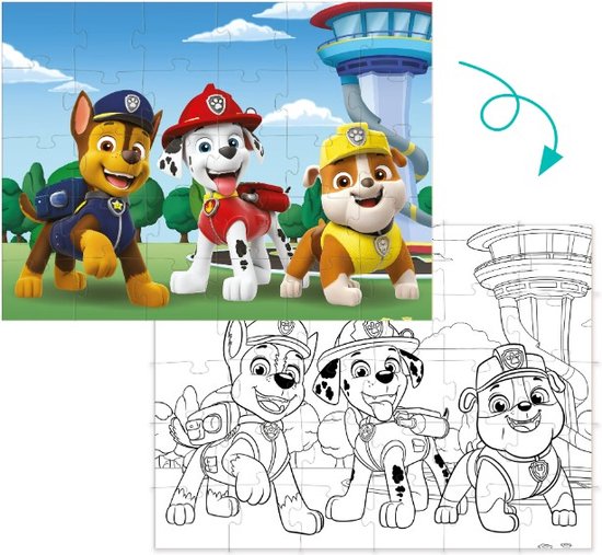 Paw Patrol Puzzel 3+ - 30 stukjes - Puzzel en Kleurplaat 2in1 - Paw Patrol Speelgoed met Chase - Marshall - Rubble - Paw Patrol Puzzel 3 jaar van PAW Patrol