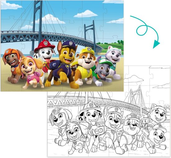 Paw Patrol Puzzel 3+ - 30 stukjes - Puzzel en Kleurplaat 2in1 - Paw Patrol Speelgoed met Chase - Marshall - Skye -Rubble - Paw Patrol Puzzel 3 jaar van PAW Patrol