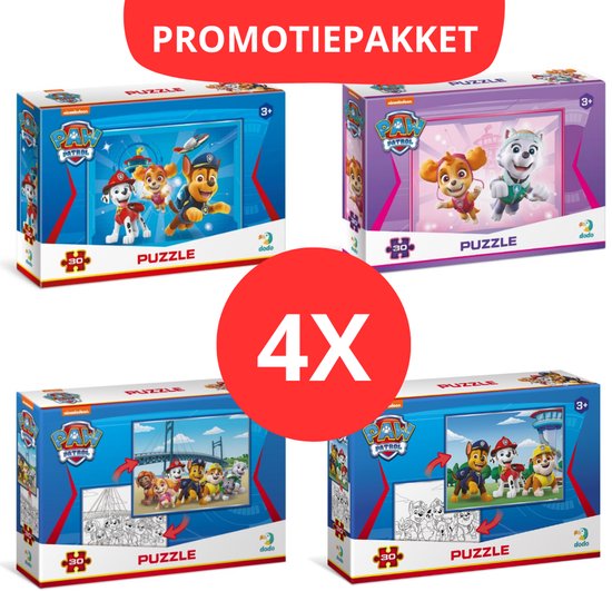 Paw Patrol Voordeelverpakking - 4 Puzzels 3+ - 30 stukjes - Paw Patrol Speelgoed met Chase - Marshall - Skye -Rubble - Everest - Black Friday 2025 -Puzzel 3 jaar van Merkloos