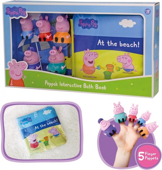 Peppa Pig Badboekje Interactief - Met 5 Speelfiguren - Vingerpoppen en Boek voor in Bad van Peppa Pig