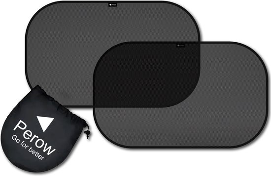 Perow - Zonnescherm Auto – UV Protectie – Zonnescherm auto kind - Baby - Zwart - Set van 2 van Perow