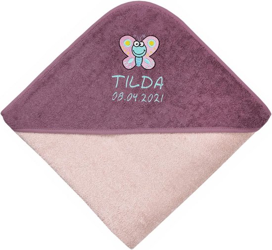 Personaliseerbare babyhanddoek met naam en motief - Peach-Mauve - 80x80 cm