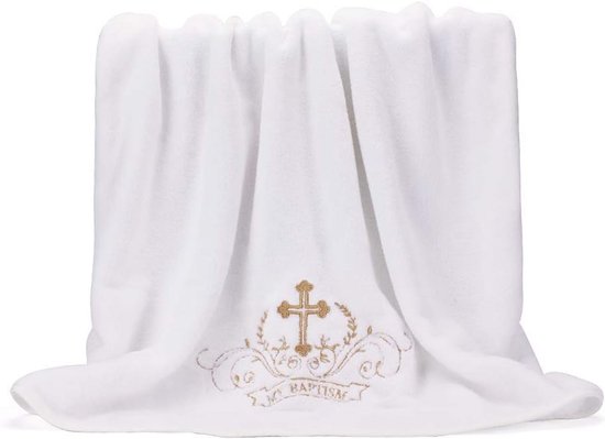 Personalisierbares Doophanddoek voor Baby's - Wit met Gouden Borduurwerk - 150x75cm