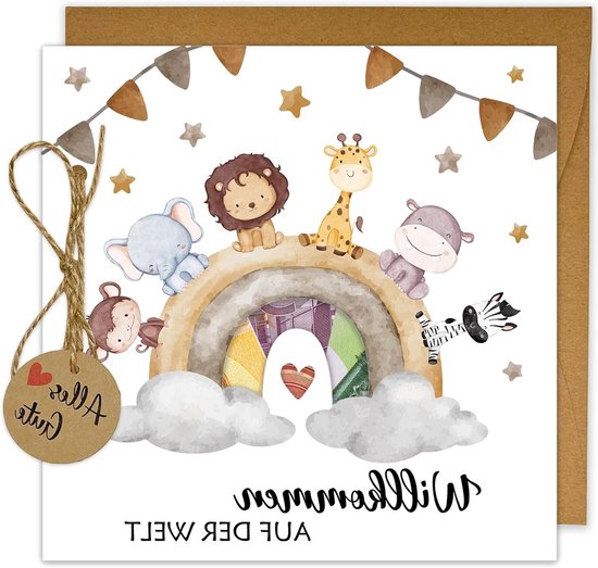 Persoonlijke geboortegeschenken voor baby's met envelop, geldcadeau en wenskaart voor jongens en meisjes