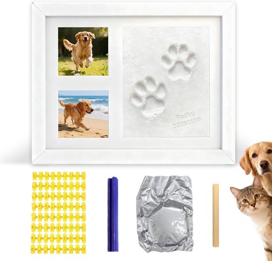 Pet Paw Print Kit - Clay Print Photo Frame - Keepsake Kit voor Honden - Baby Voetafdruk Handafdruk Kit - Dierenherinnering Foto Frame voor Newborns - Hond - Kat - Wanddecoratie & Stand van Merkloos