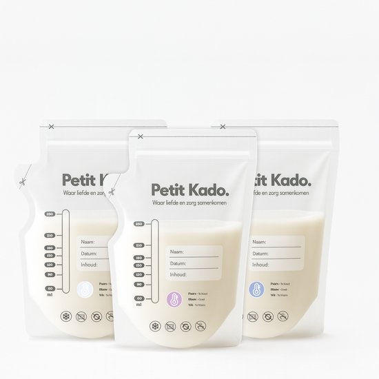 Petit Kado Nutra Milk Bags - Moedermelk Bewaarzakjes – 60 stuks, 250 ml, Temperatuur- Indicator, Lekvrij & BPA-vrij, Dubbele Sluiting, Schenktuit van Merkloos