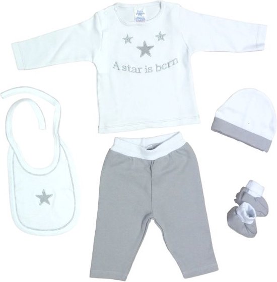 Petit Villain Babygeschenkset - 'A Star Is Born' - 5-delige - Babyset - Wit/Grijs van Petit Villain