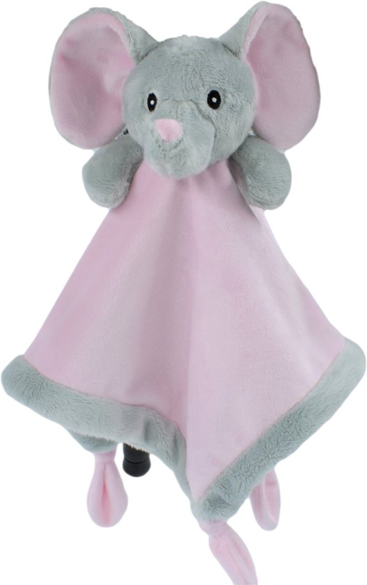 Petit Villain Krel knuffeldoek - olifant - lekker zacht - meisje girl -  kraam cadeau - in grijs en roze van Petit Villain