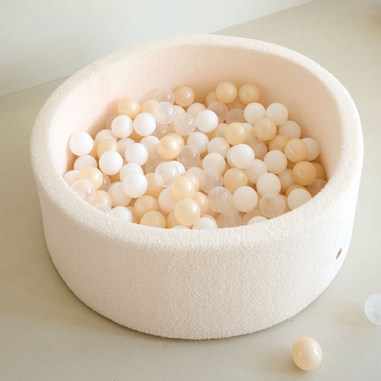 Petite Amélie Ballenbak Rond - 90x30 cm- Ballenbad incl. 200 ballen - Off-white Teddy