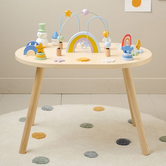 Petite Amélie Houten Activiteitentafel 'Metéo' – Kindertafel - Activity Center -Stimuleert Motorische & Cognitieve Ontwikkeling -Duurzaam en Veilig met Verf op Waterbasis -Speeltafel vanaf 18 Maanden -Meerkleurig van Petite Amélie
