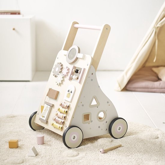 Petite Amélie ® Houten Loopwagen 1 jaar - Babywalker als Looptrainer - Stimuleert motoriek & eerste stapjes - Eindeloos speelplezier (van Xylofoon, vormenstoof tot spiegeltje) - Lara van Petite Amélie