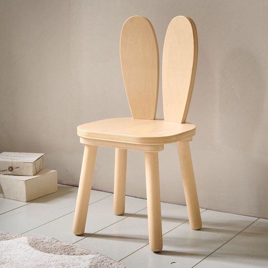 Petite Amélie Kinderstoel Konijnenoren Hout Naturel – Konijntjesontwerp Peuterstoel voor een Vleugje Eigenzinnigheid in de Kinderkamer – Stimuleert Zelfstandig Klimmen en Bevordert Creativiteit en Verbeeldingskracht – H.60 x D.30 x B.30 cm van Merkloos